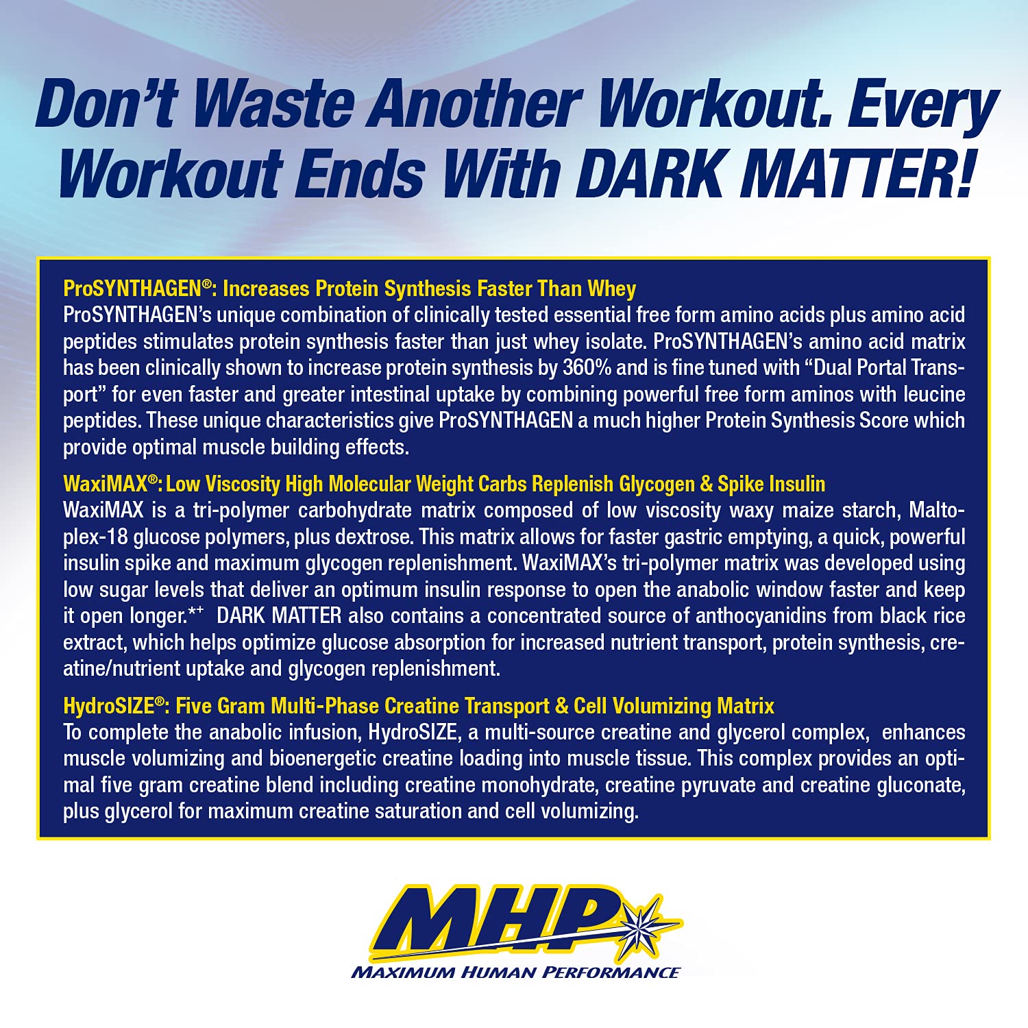 MHP Dark Matter 6g EAAs emphasize amino acid support for repair
