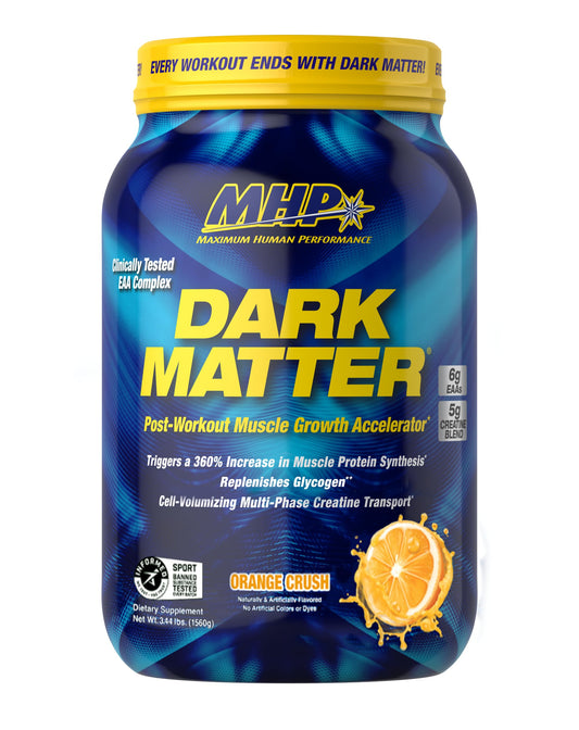 MHP Dark Matter bottle pour after training showing post-workout recovery use.