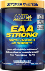 Maximum Human Performance EAA Strong blue raspberry bottle supports post-workout recovery