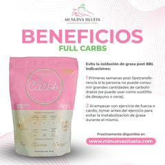 MI NUEVA SILUETA Full Carbs vanilla package in recovery scenario suggests post-surgery nourishment aid.