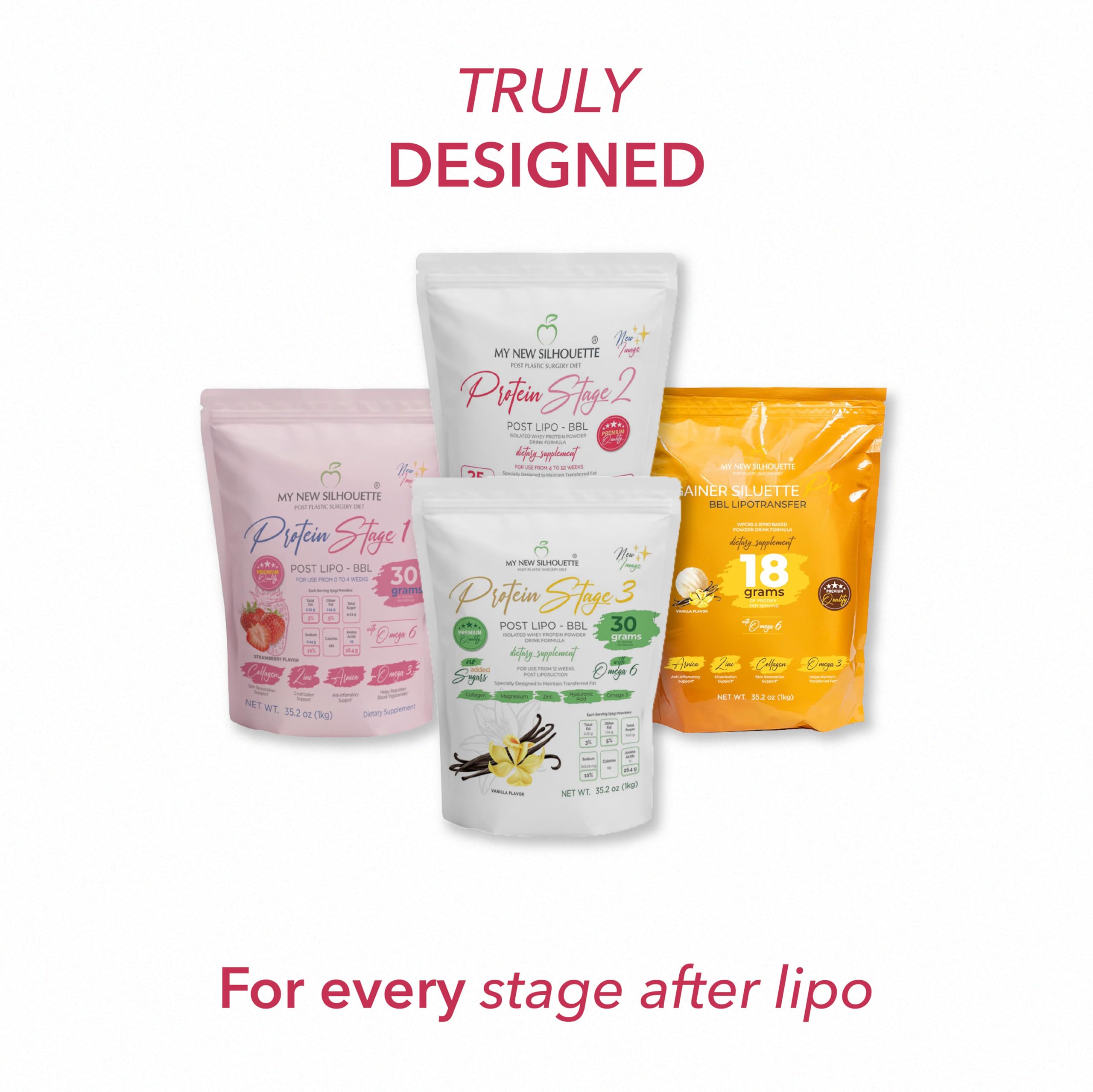 MI NUEVA SILUETA Strawberry packaging on shelf conveys premium recovery product.
