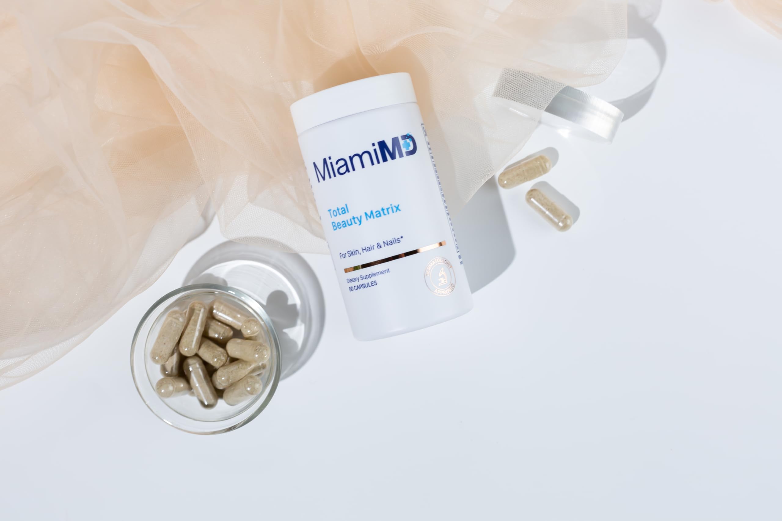 Morning routine two capsules with water featuring MiamiMD.