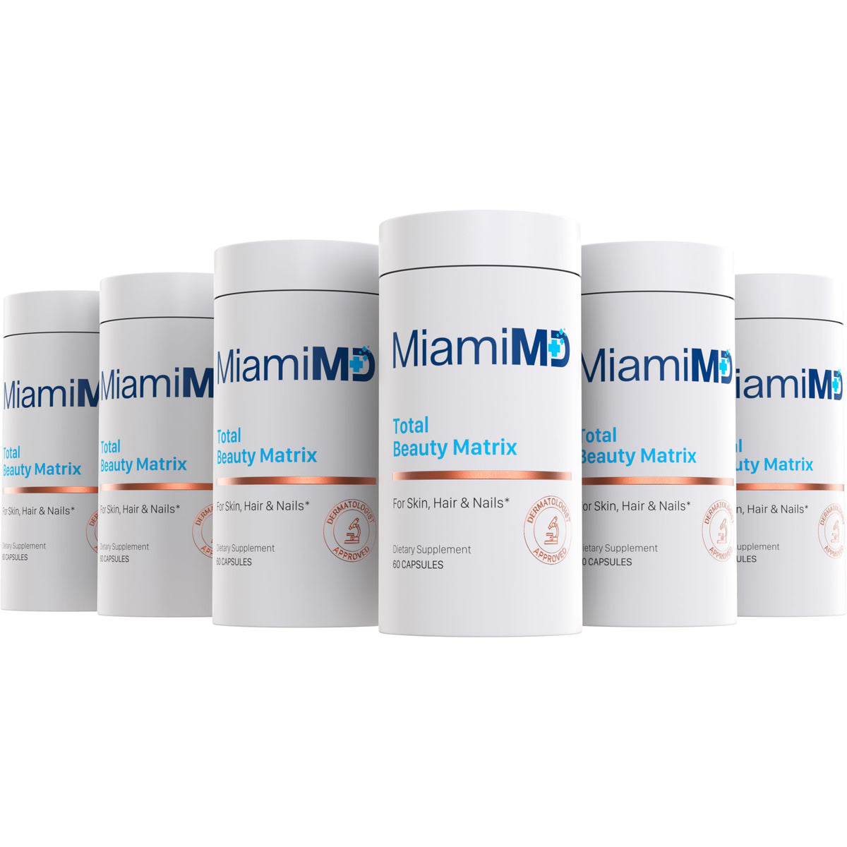 MiamiMD Total Beauty Matrix bottle front view shows capsules for hair and skin.