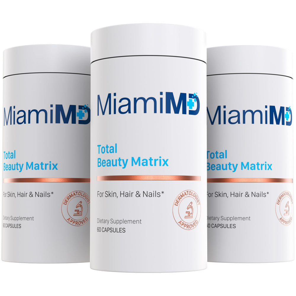 MiamiMD Total Beauty Matrix collagen bottle pour, convenient packaging for daily beauty routines