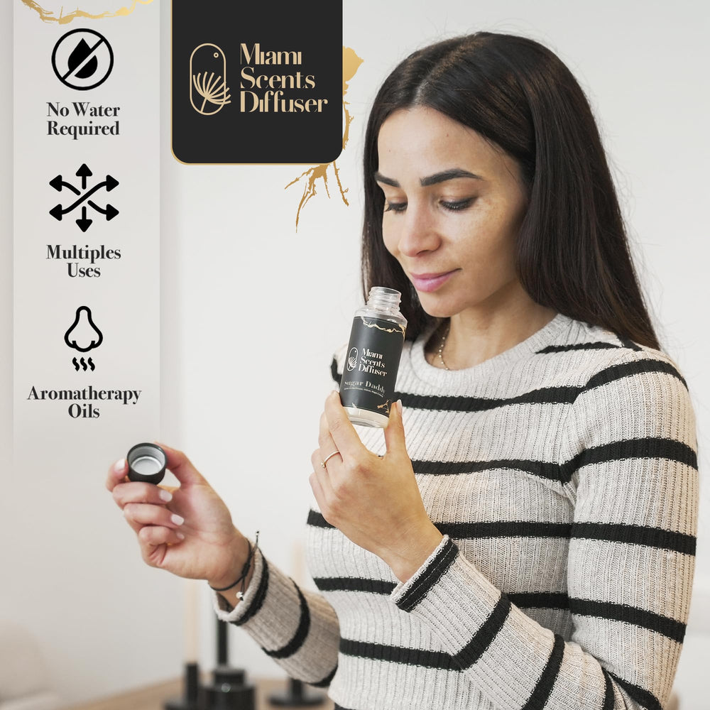 Miami Scents Diffuser Sugar Select 120ml bottle on shelf, hotel-inspired scent.