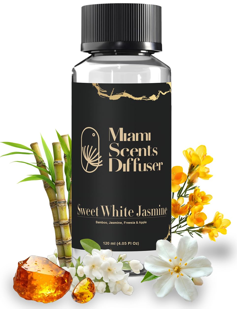 Miami Scents Diffuser White Jasmine Bloom bottle pour releases premium aroma for home ambiance