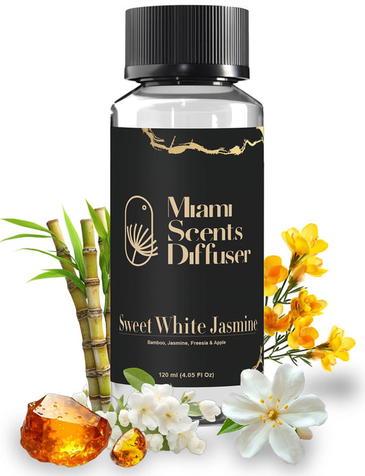 Miami Scents Diffuser White Jasmine Bloom bottle pour releases premium aroma for home ambiance