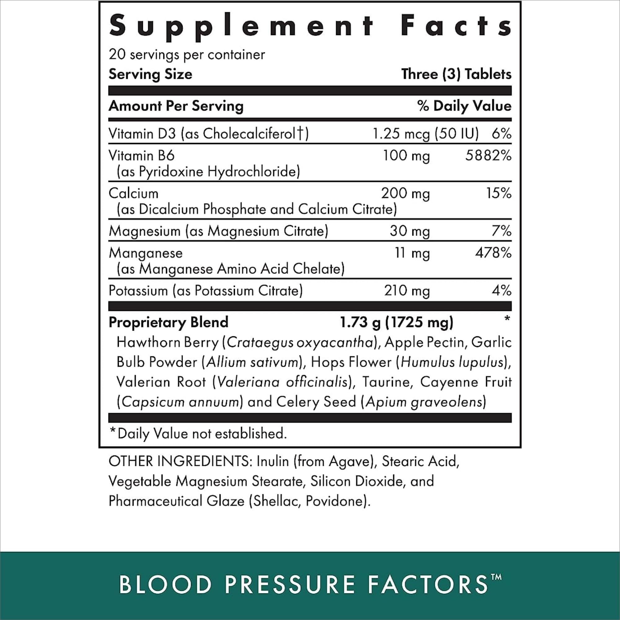MICHAEL'S Blood Pressure Factors bottle back shows ingredients and dosage guidance