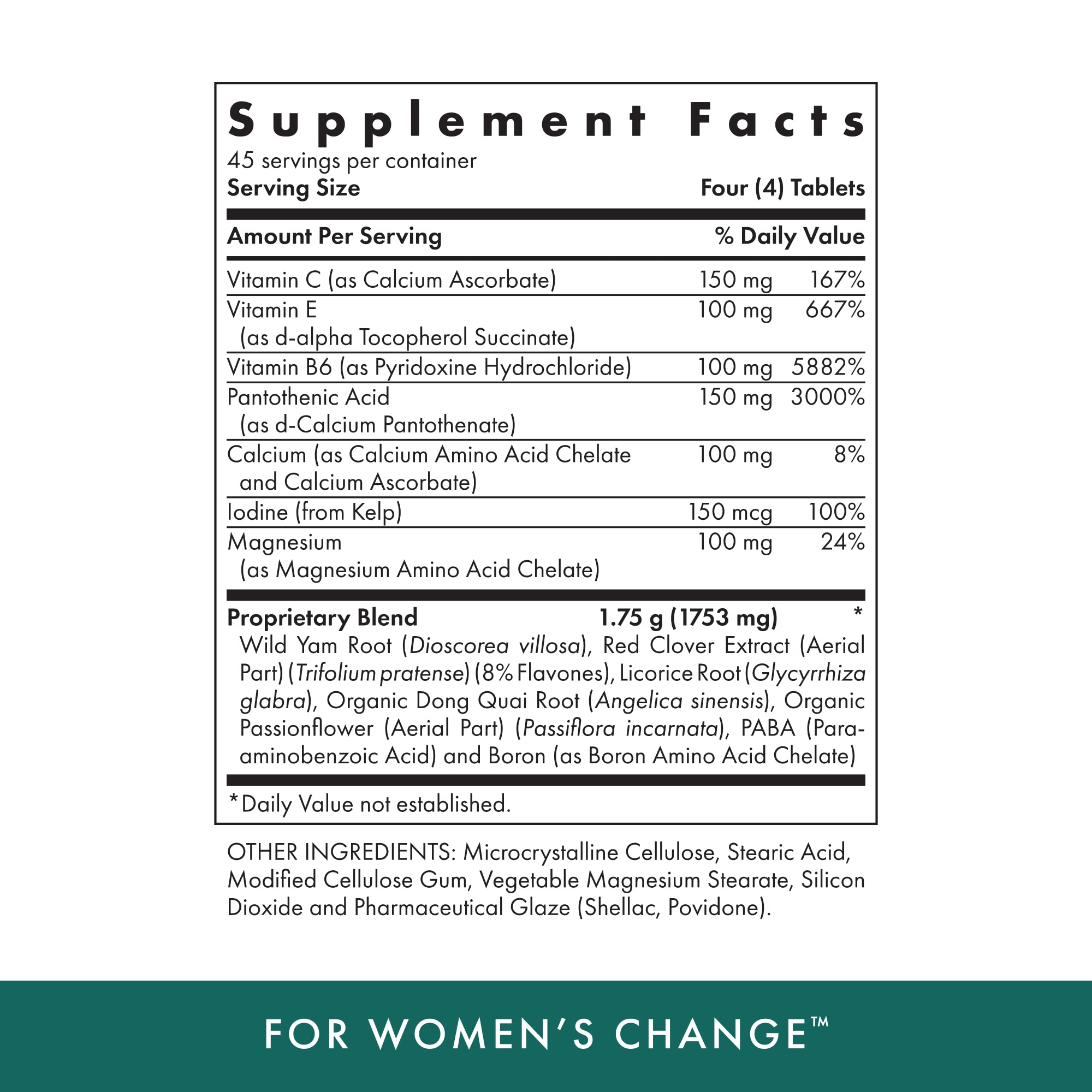 Michael's Health Menopause bottle back label shows key ingredients and usage notes.