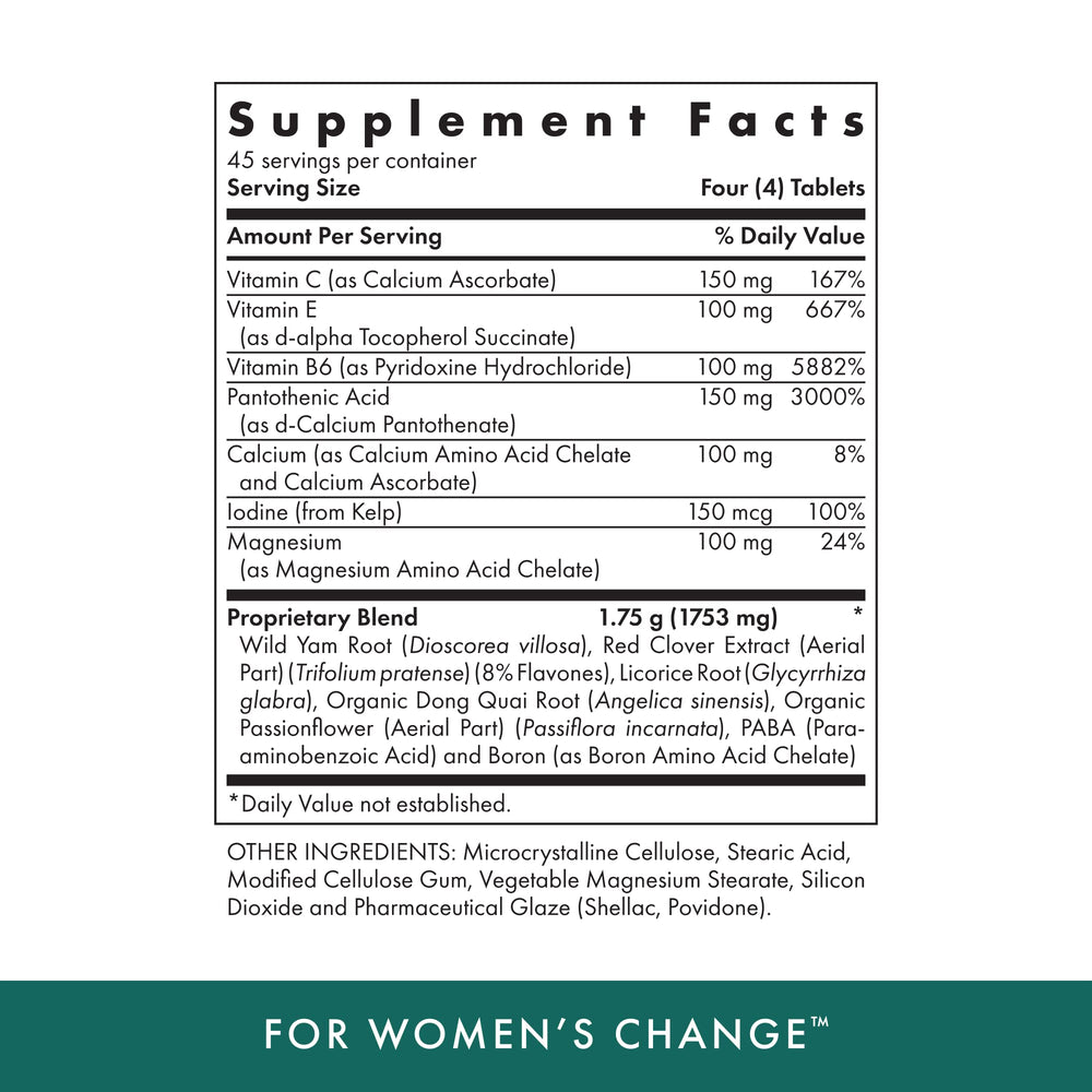 Michael's Health Menopause bottle back label shows key ingredients and usage notes.