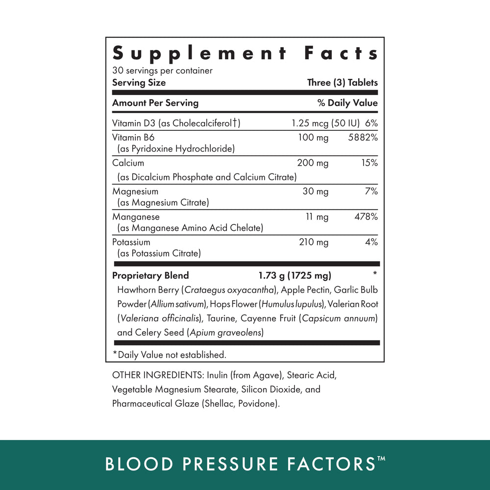 Close-up of Michael's Blood Pressure Factors vegetarian tablets
