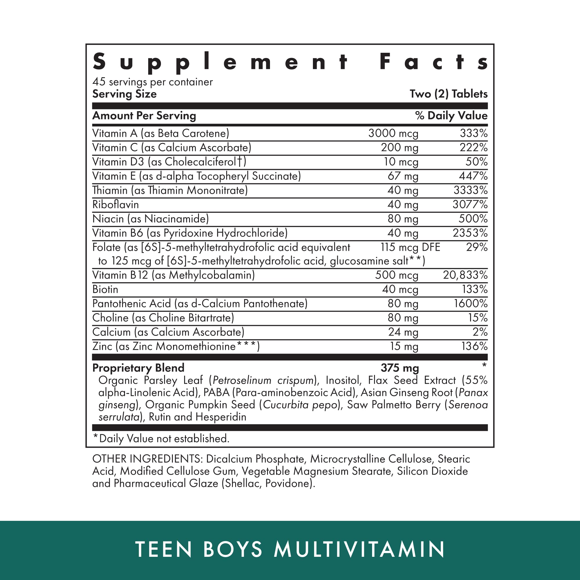 Tablets arranged in bottle showing vegetarian formula for active teens