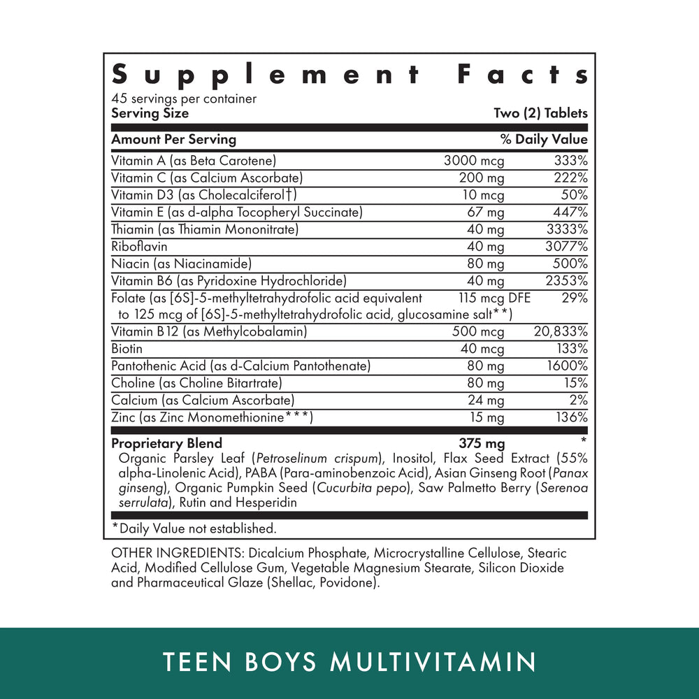 Tablets arranged in bottle showing vegetarian formula for active teens