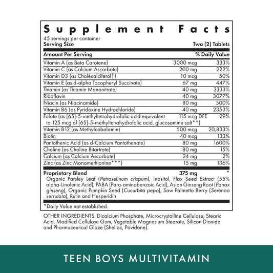 Tablets arranged in bottle showing vegetarian formula for active teens