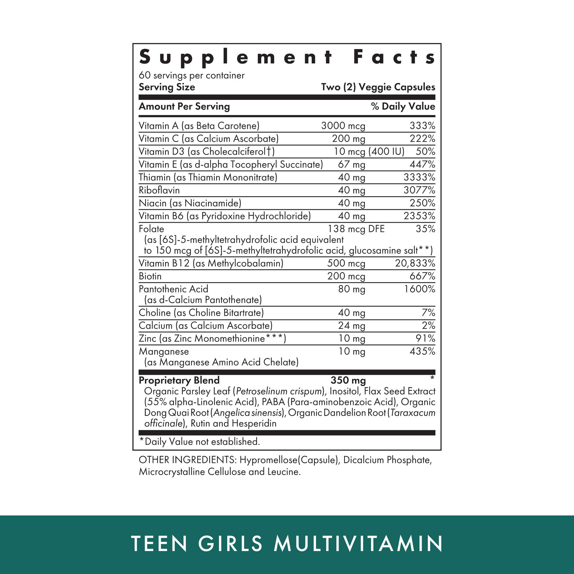 Michael's Health Naturopathic Teen Girls capsules closeup, featuring vegetarian formula.