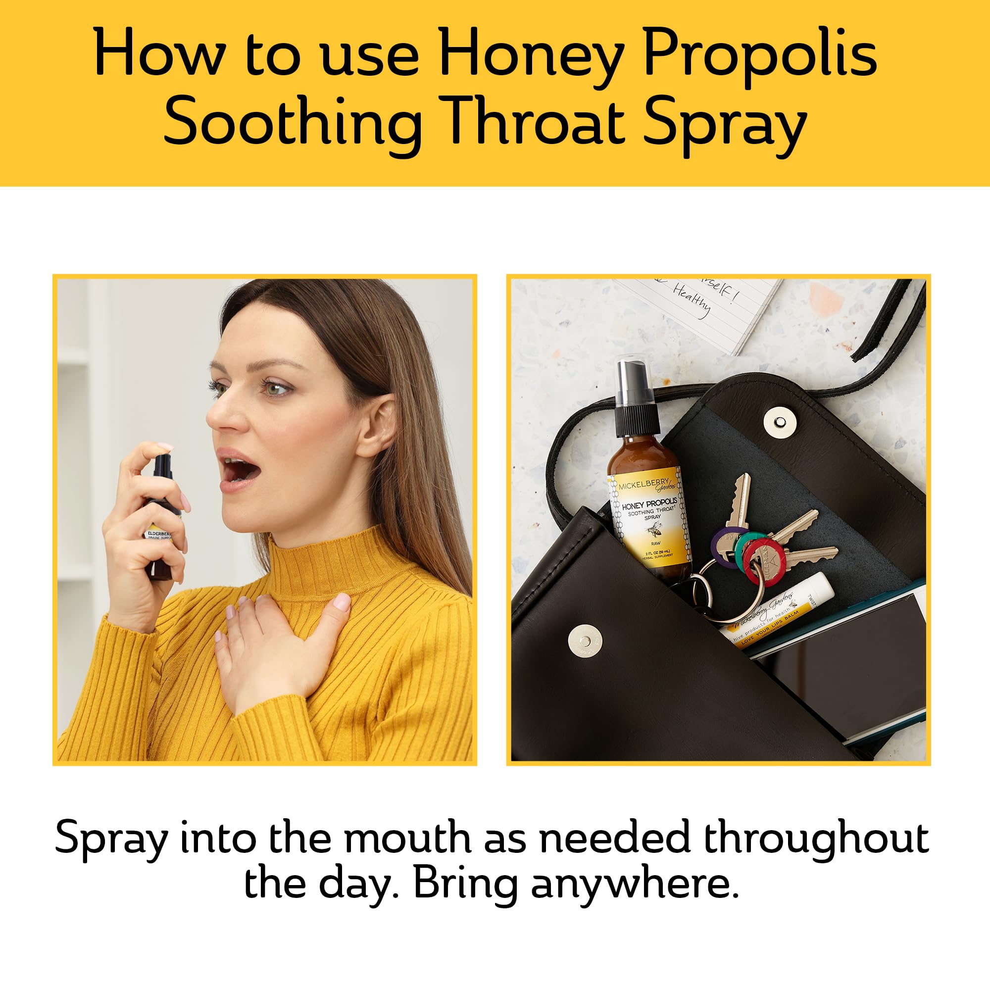 Close-up of honey drops from Mickelberry Gardens Honey Propolis Throat Spray