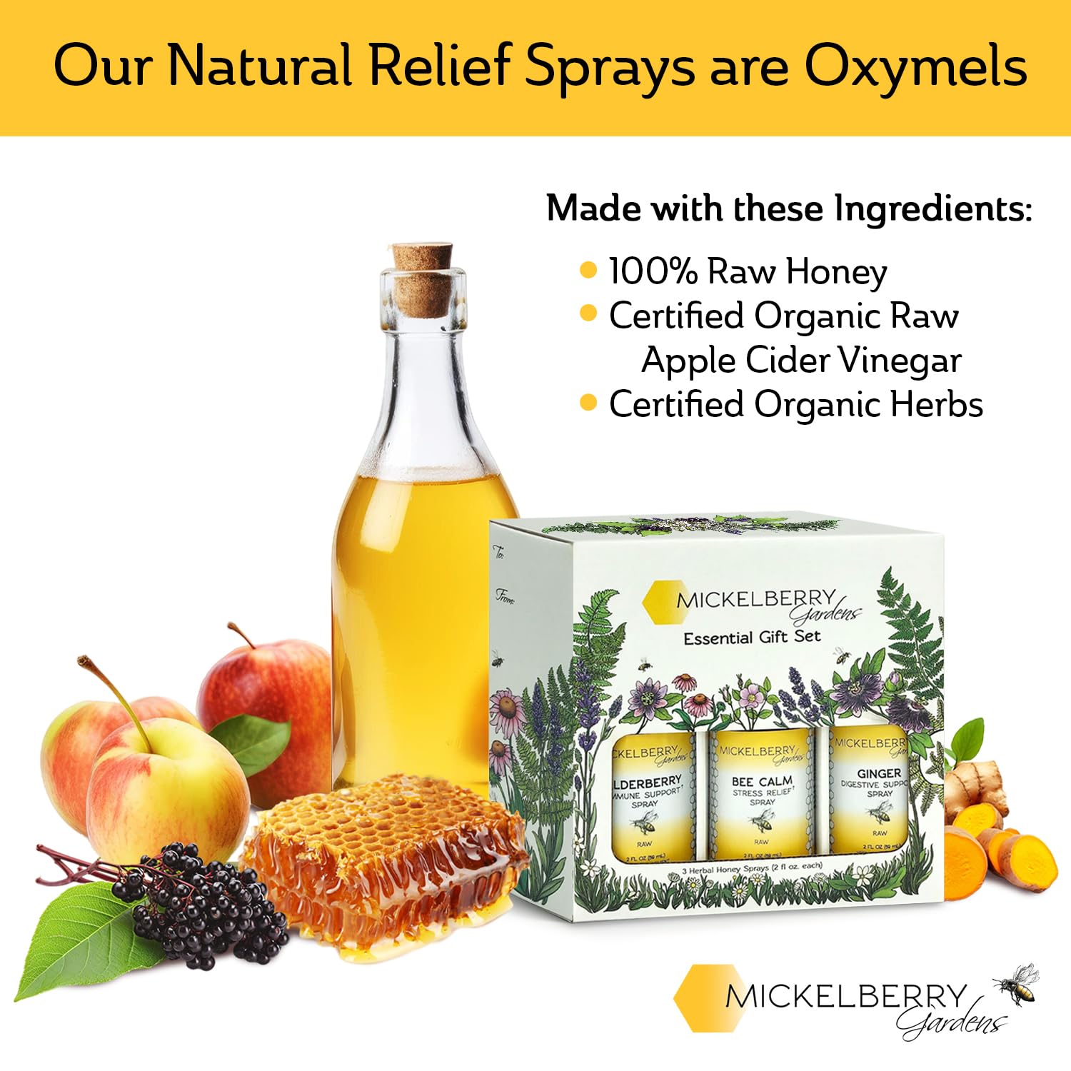Mickelberry Gardens natural ingredients close-up, botanical blends.