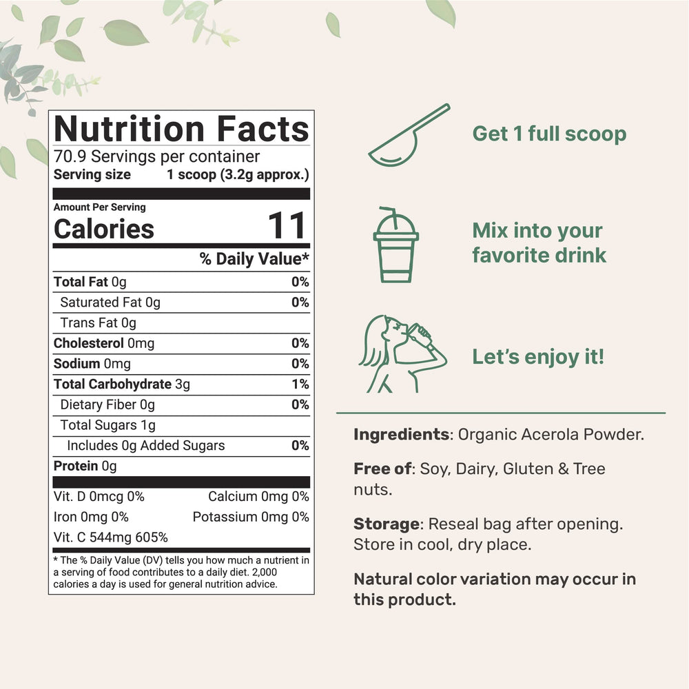 Scoop included with Micro Ingredients acerola powder for precise dosing