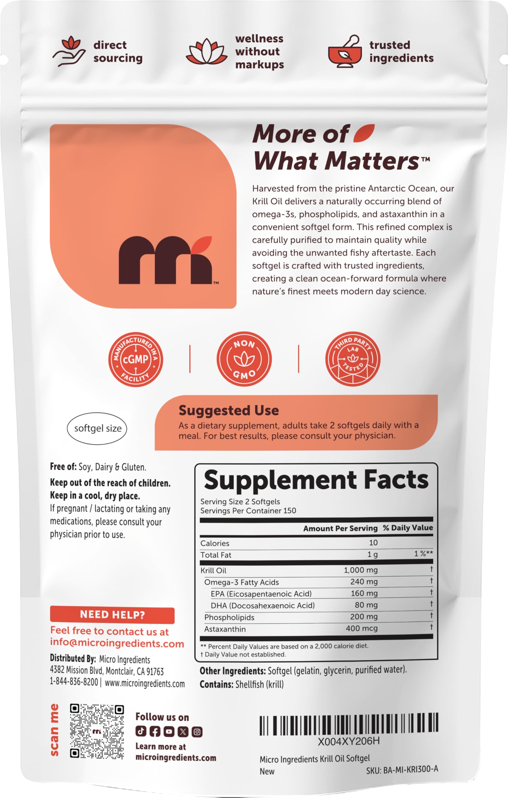 Micro Ingredients krill oil packaging designed for both adults and kids.