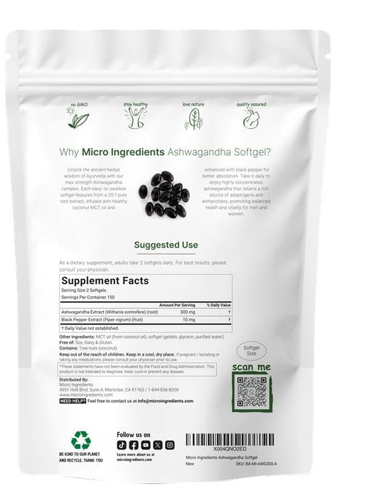 Closeup of Micro Ingredients Ashwagandha bottle highlighting root extract potency