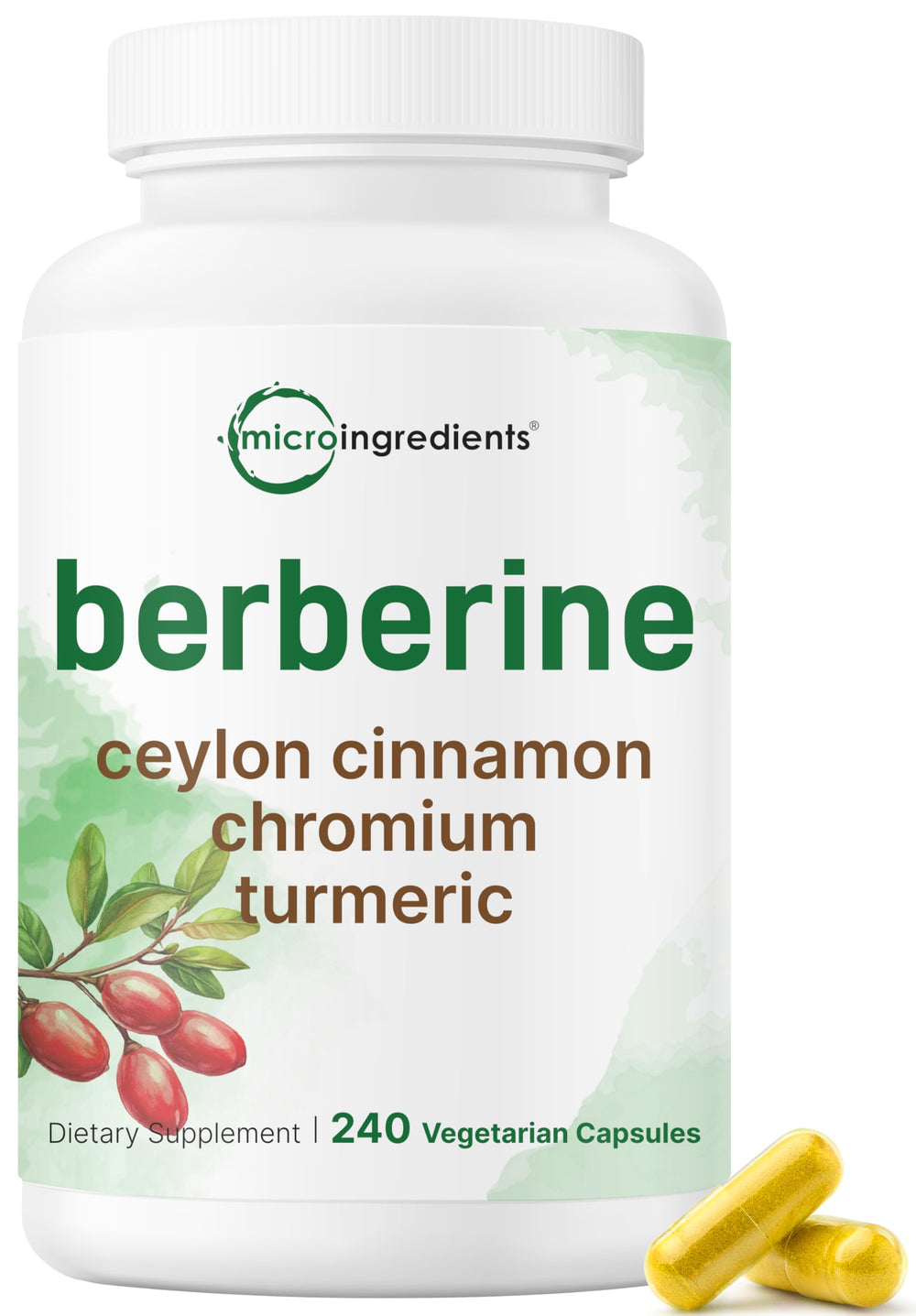 Micro Ingredients berberine cinnamon turmeric bottle front showing label and quality ingredients.