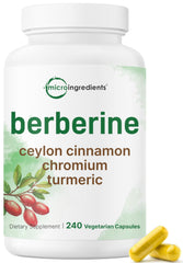 Micro Ingredients berberine cinnamon turmeric bottle front showing label and quality ingredients.