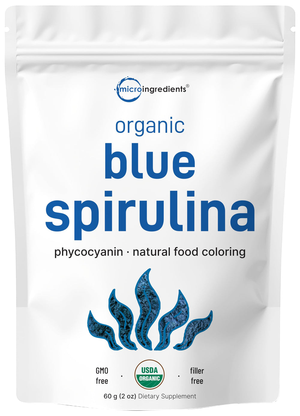 Micro Ingredients blue spirulina powder bottle adds vibrant color to smoothies
