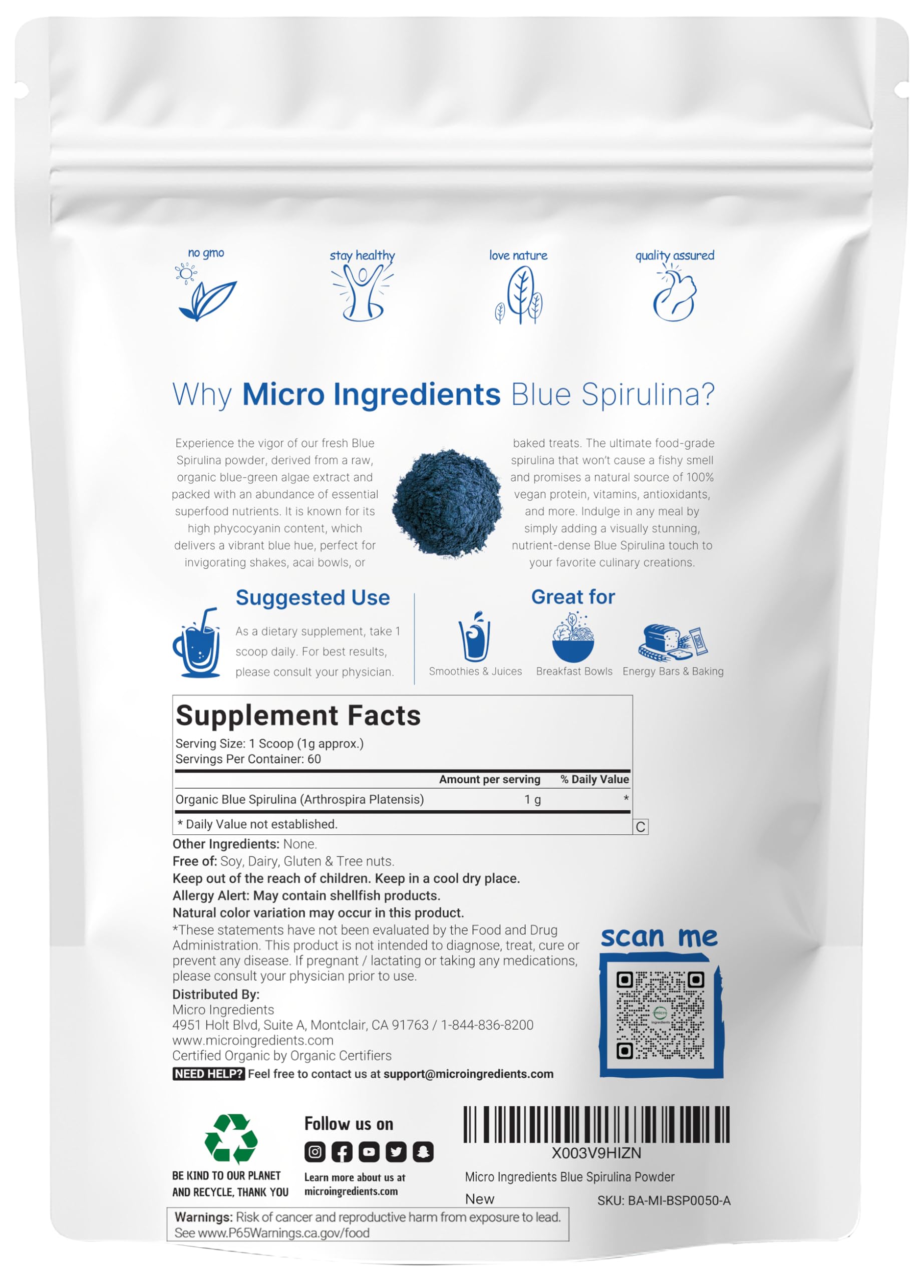 Micro Ingredients blue spirulina powder scoop for easy daily servings