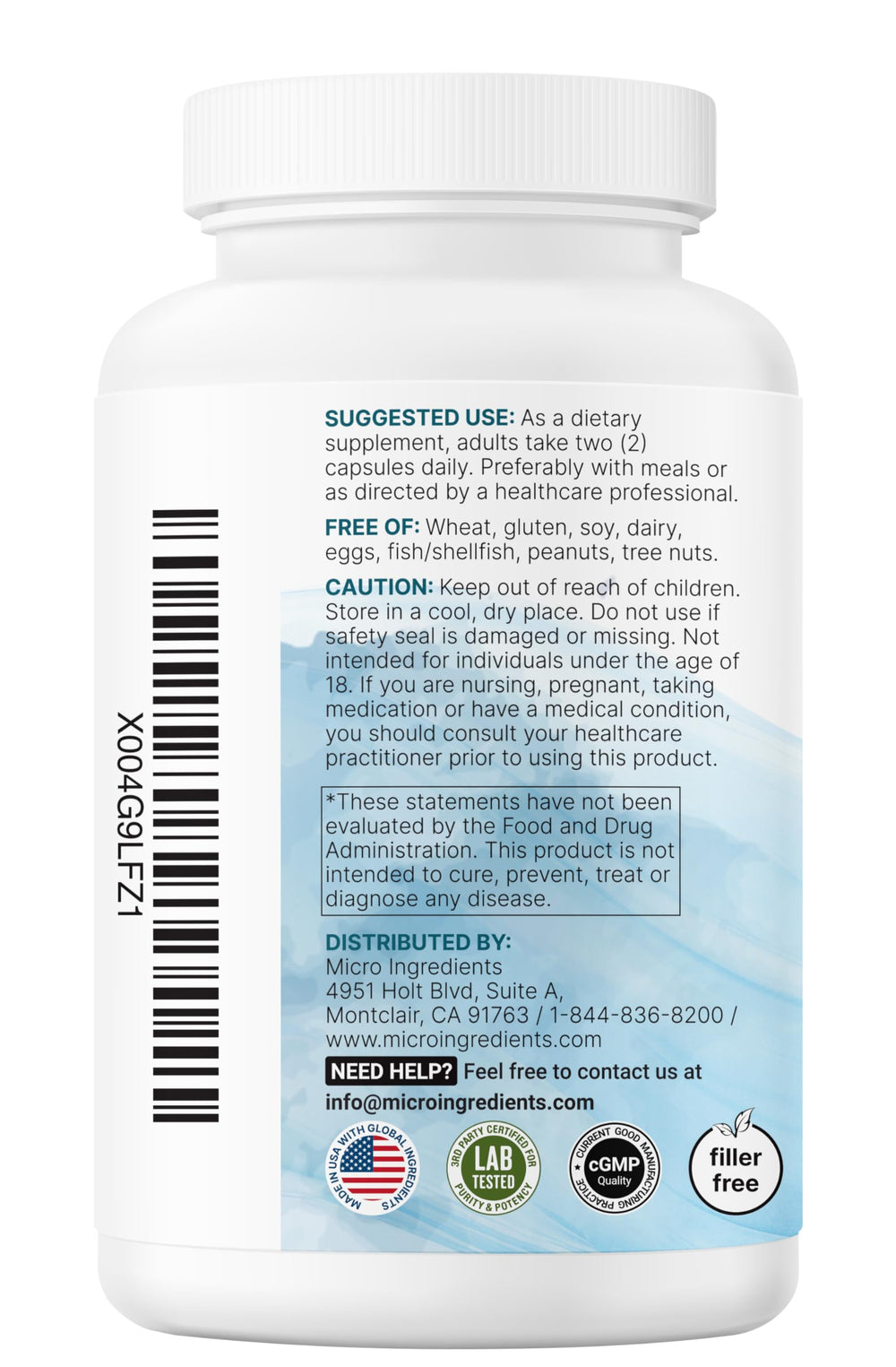 Micro Ingredients bottle beside water and fruit in lifestyle image.