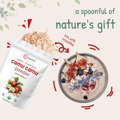 Micro Ingredients camu camu powder jar on countertop ready for daily use.