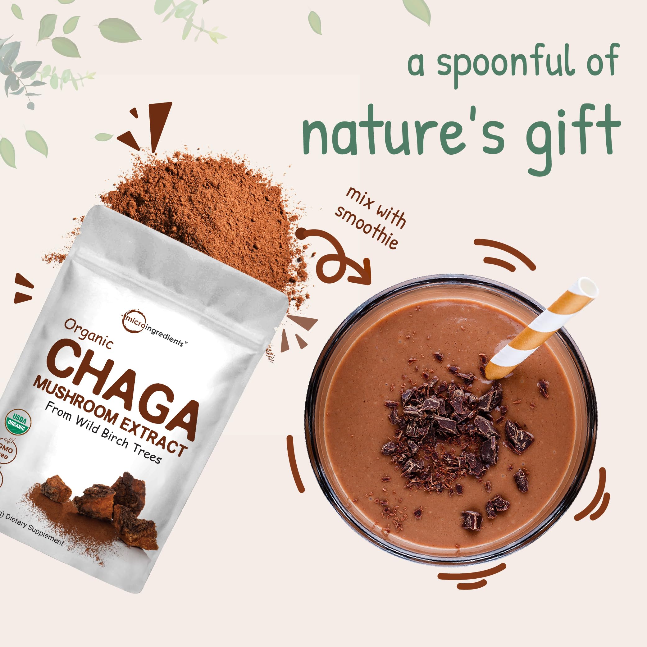 Micro Ingredients Chaga extract on counter with scoop inspires quick, versatile servings.
