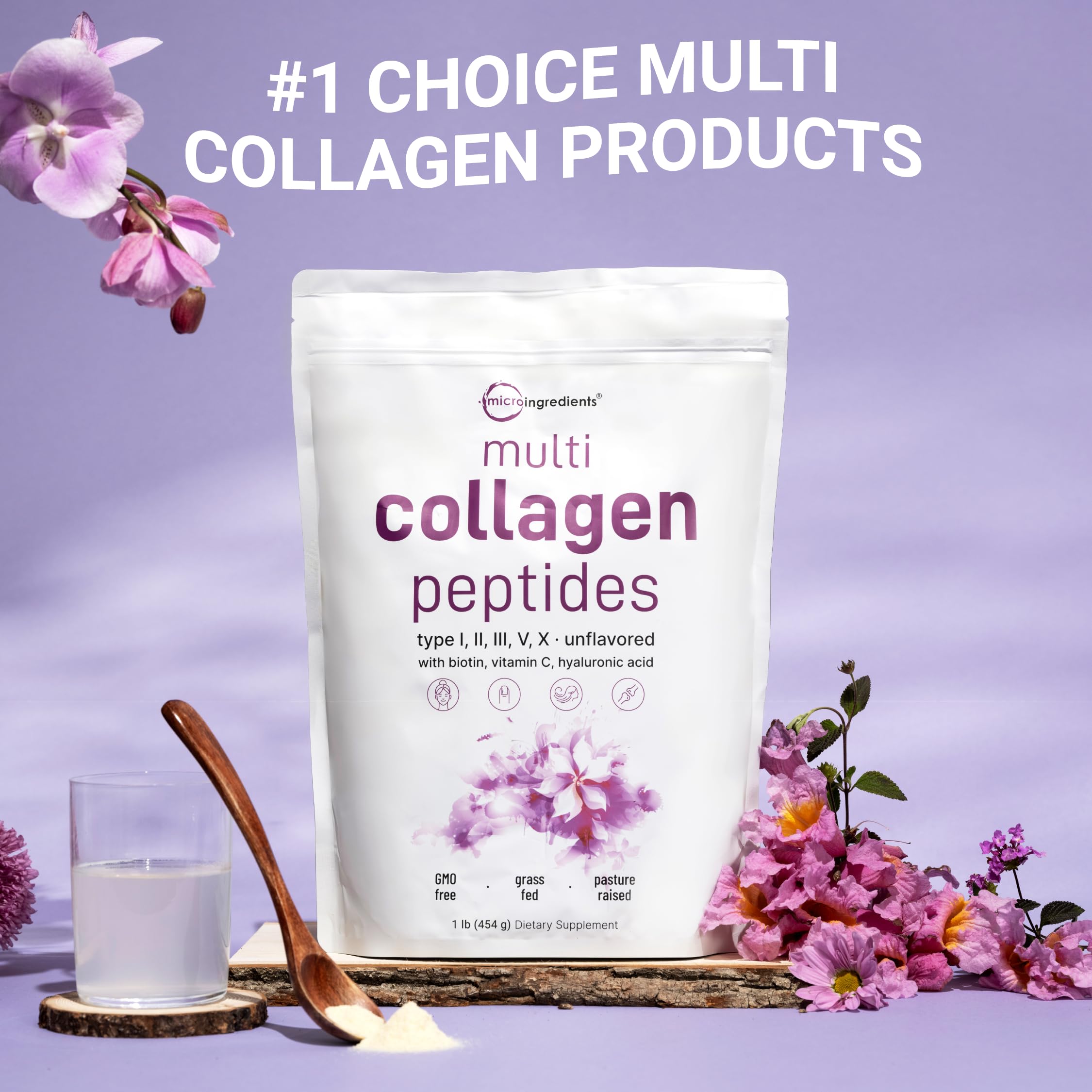 Collagen types I–X label highlights a broad hydrolyzed blend