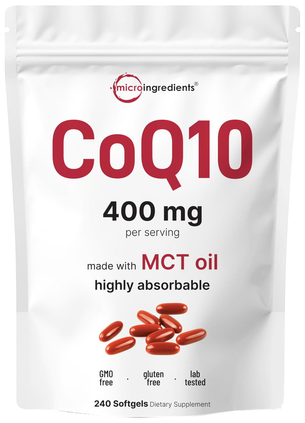 Micro Ingredients CoQ10 400mg bottle with premium packaging and easy daily use.
