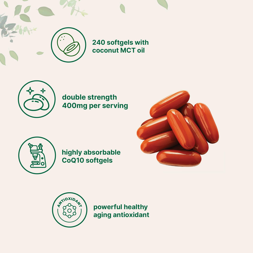 Micro Ingredients CoQ10 with Coconut MCT Oil emphasizes enhanced absorption.