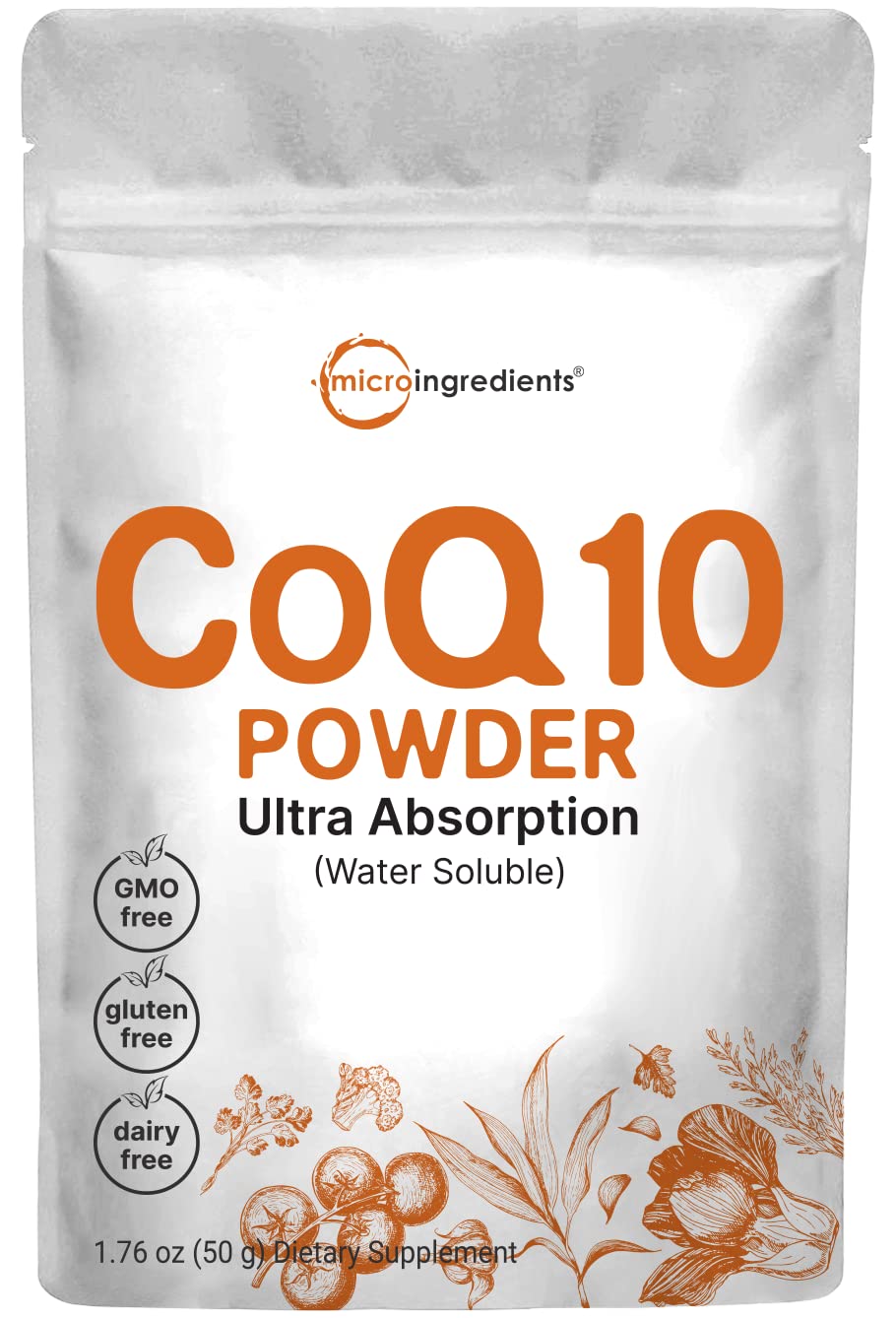 Micro Ingredients COQ10 water-soluble powder bottle for higher absorption.
