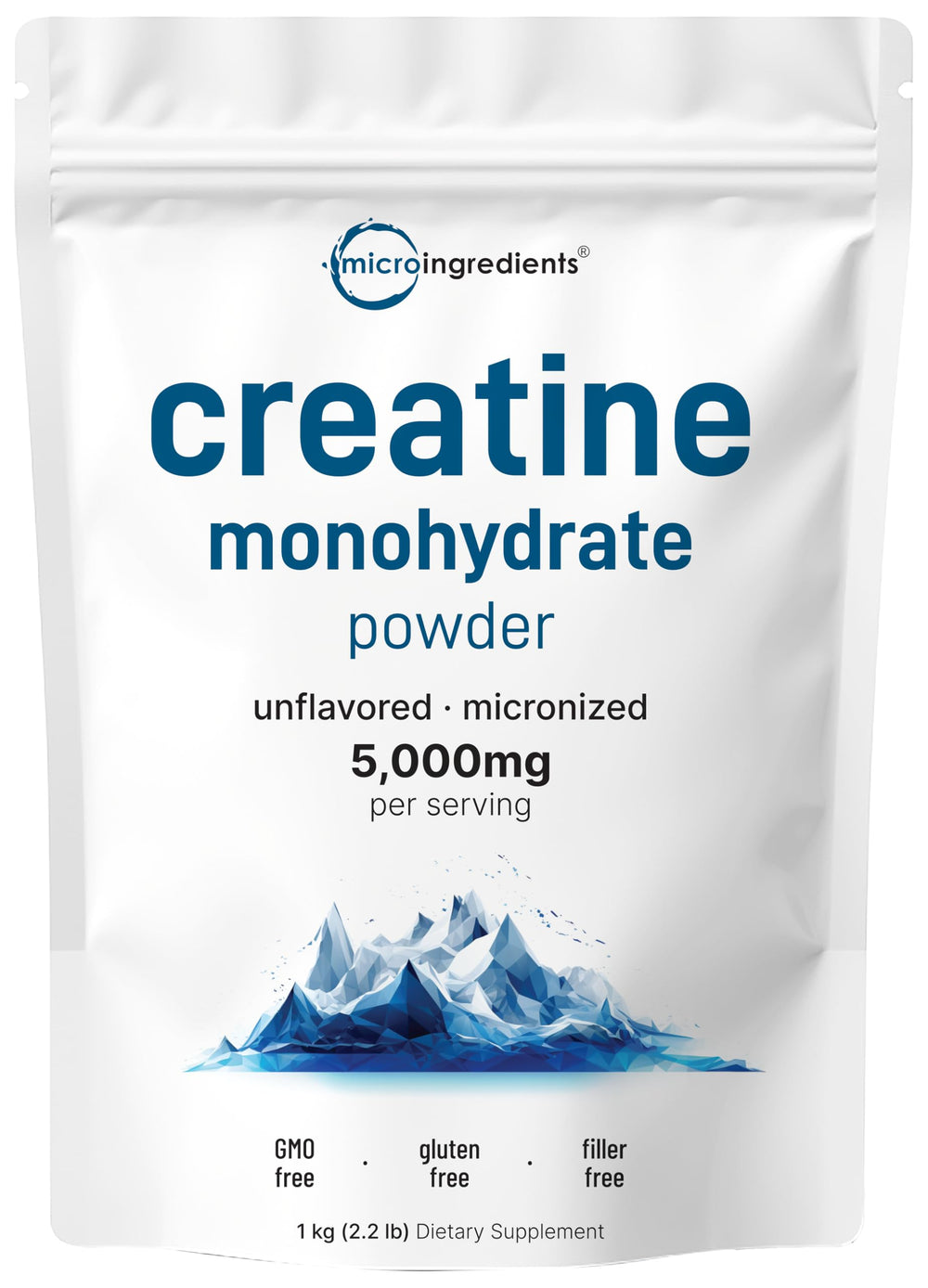 Micro Ingredients Creatine Monohydrate Powder bag front view for easy mixing.