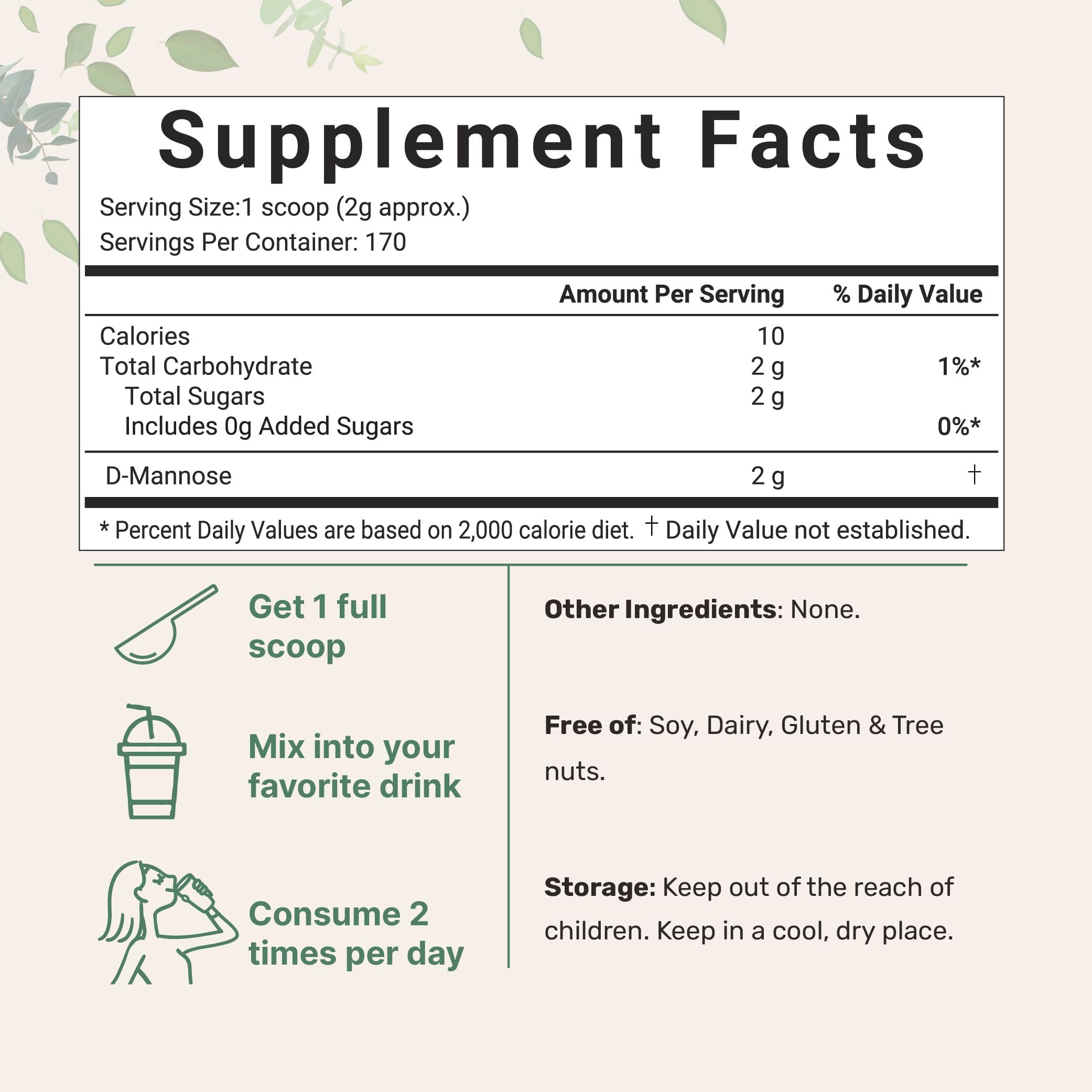 Micro Ingredients D Mannose powder with scoop, convenient for simple daily dosing
