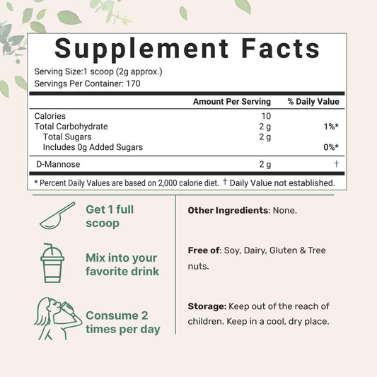 Micro Ingredients D Mannose powder with scoop, convenient for simple daily dosing