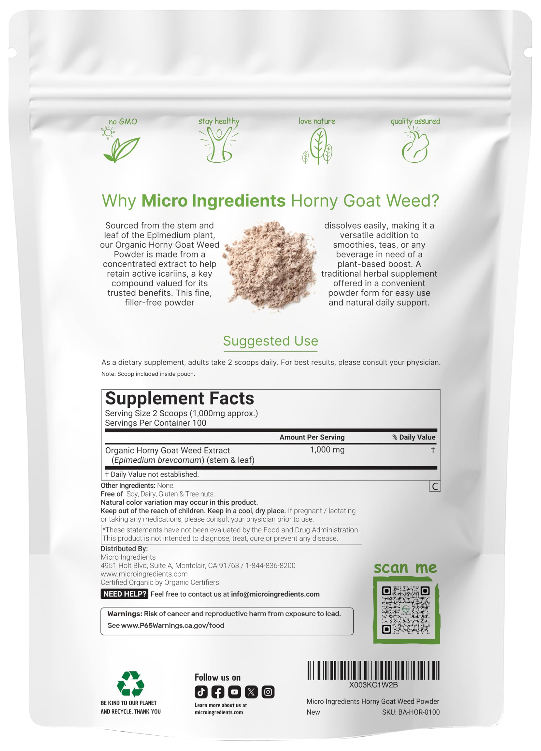 Micro Ingredients epimedium powder scoop demonstrates precise measurement for consistent daily use.