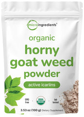 Micro Ingredients horny-goat-weed-powder bottle shows organic energy support.