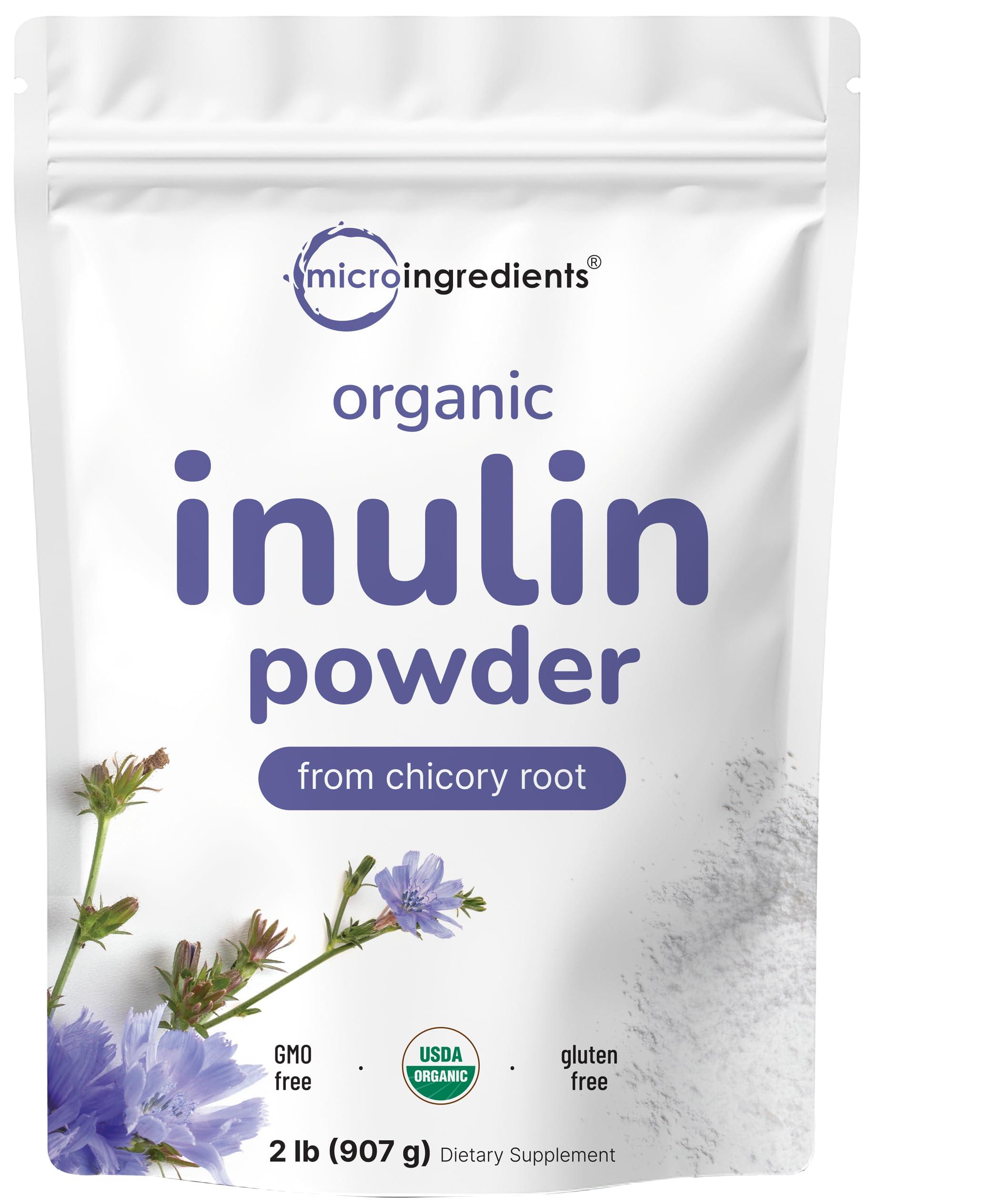 Micro Ingredients inulin fiber powder 2lb, ready to mix into drinks for daily fiber