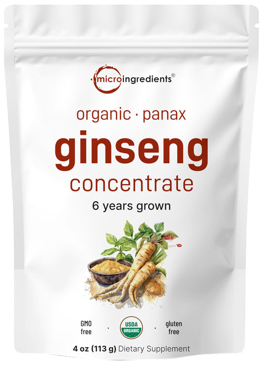 Micro Ingredients Korean Red Ginseng powder bottle for daily energy support.