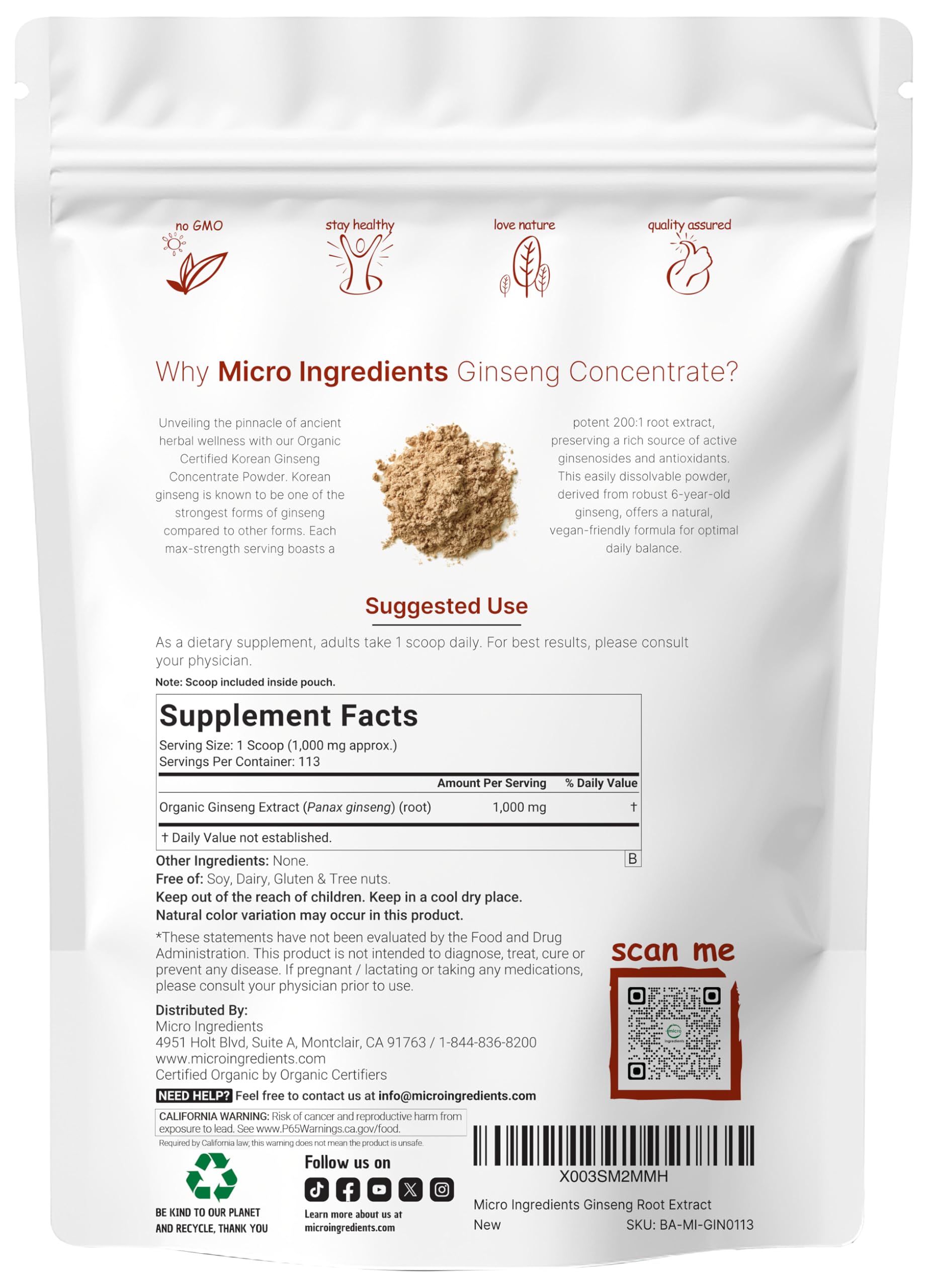 Micro Ingredients ginseng powder scoop for convenient daily serving.