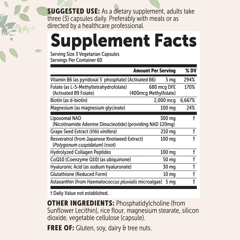 Micro Ingredients Liposomal NAD+ for Women capsules offer convenient daily support in vegetarian form