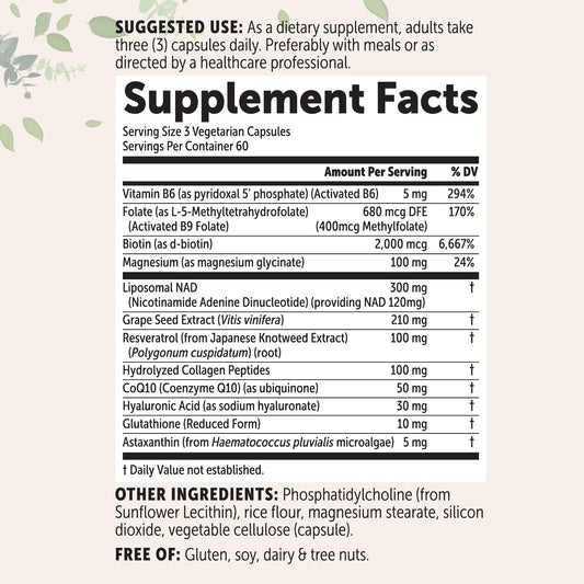 Micro Ingredients Liposomal NAD+ for Women capsules offer convenient daily support in vegetarian form