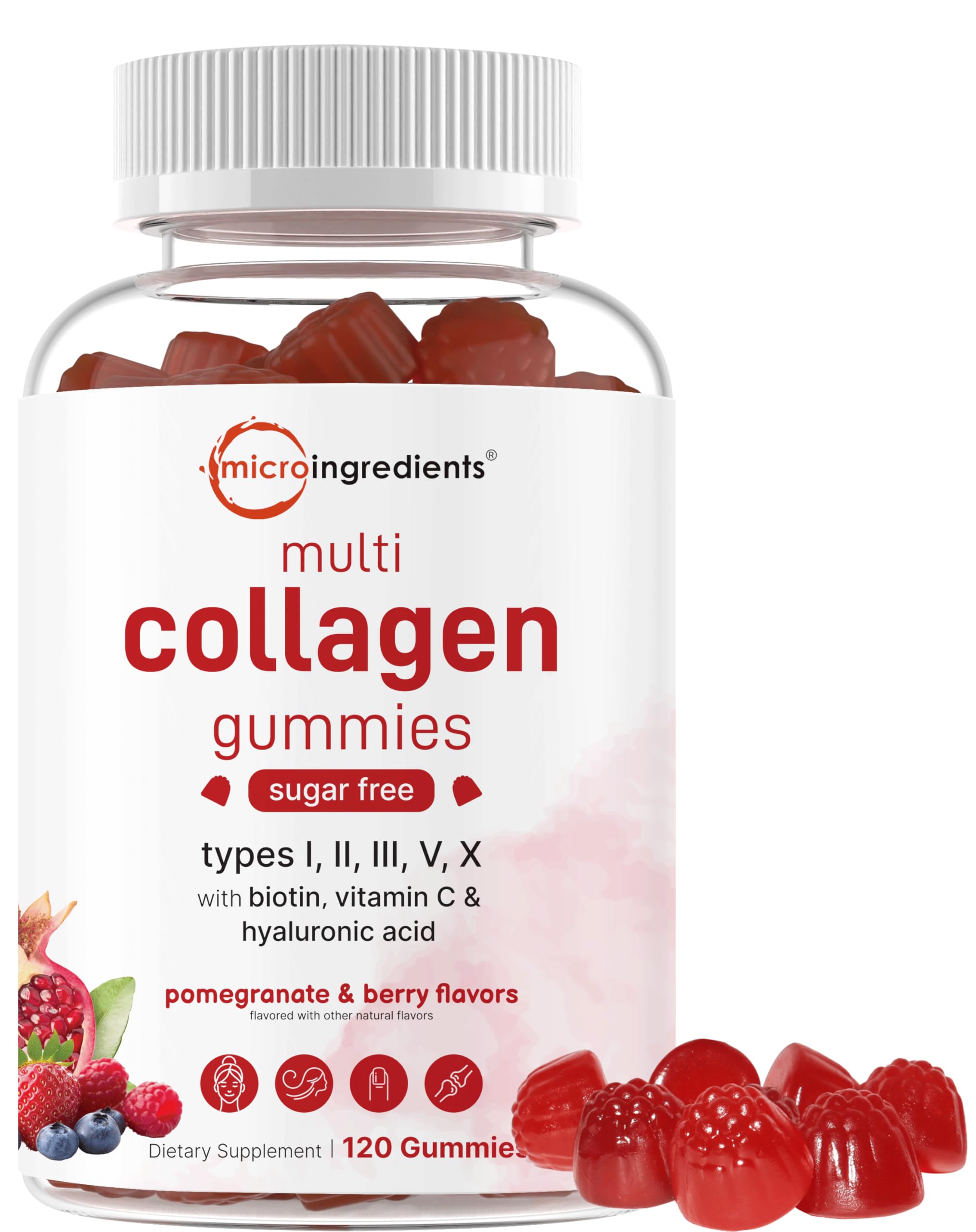 Micro Ingredients Multi Collagen Gummies packaging highlighting sugar-free beauty support.