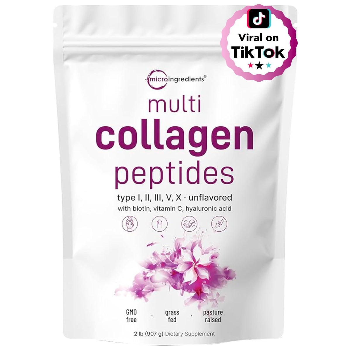 Micro Ingredients Multi Collagen Peptides powder in 2lb tub for versatile daily use