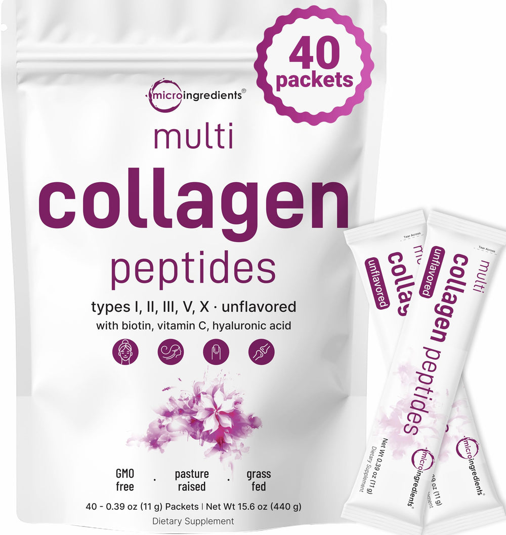 Micro Ingredients multi collagen stick pack open for on-the-go skin and joint support.