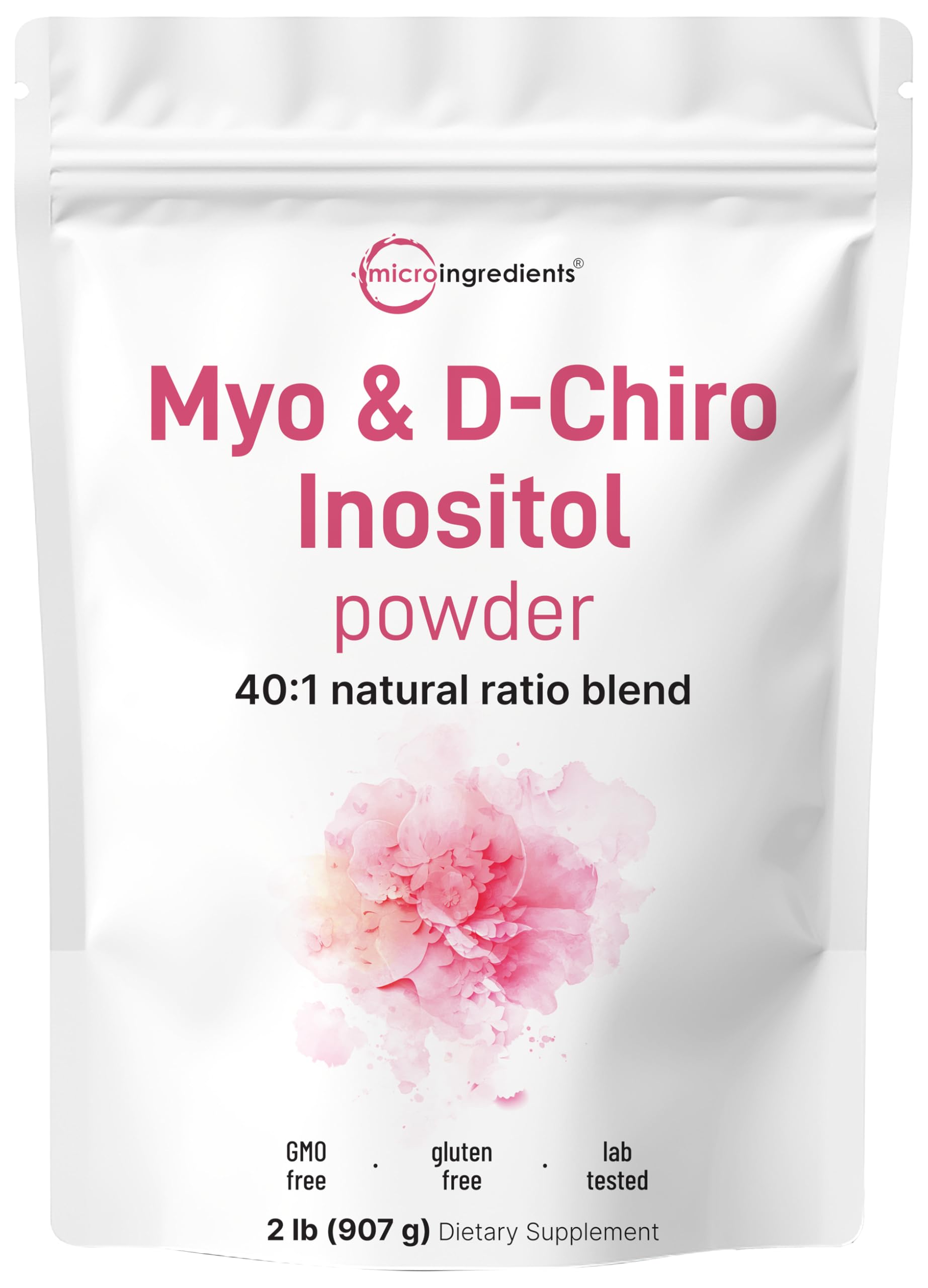 Micro Ingredients Myo-Inositol & D-Chiro Inositol bottle front for hormone-support considerations.