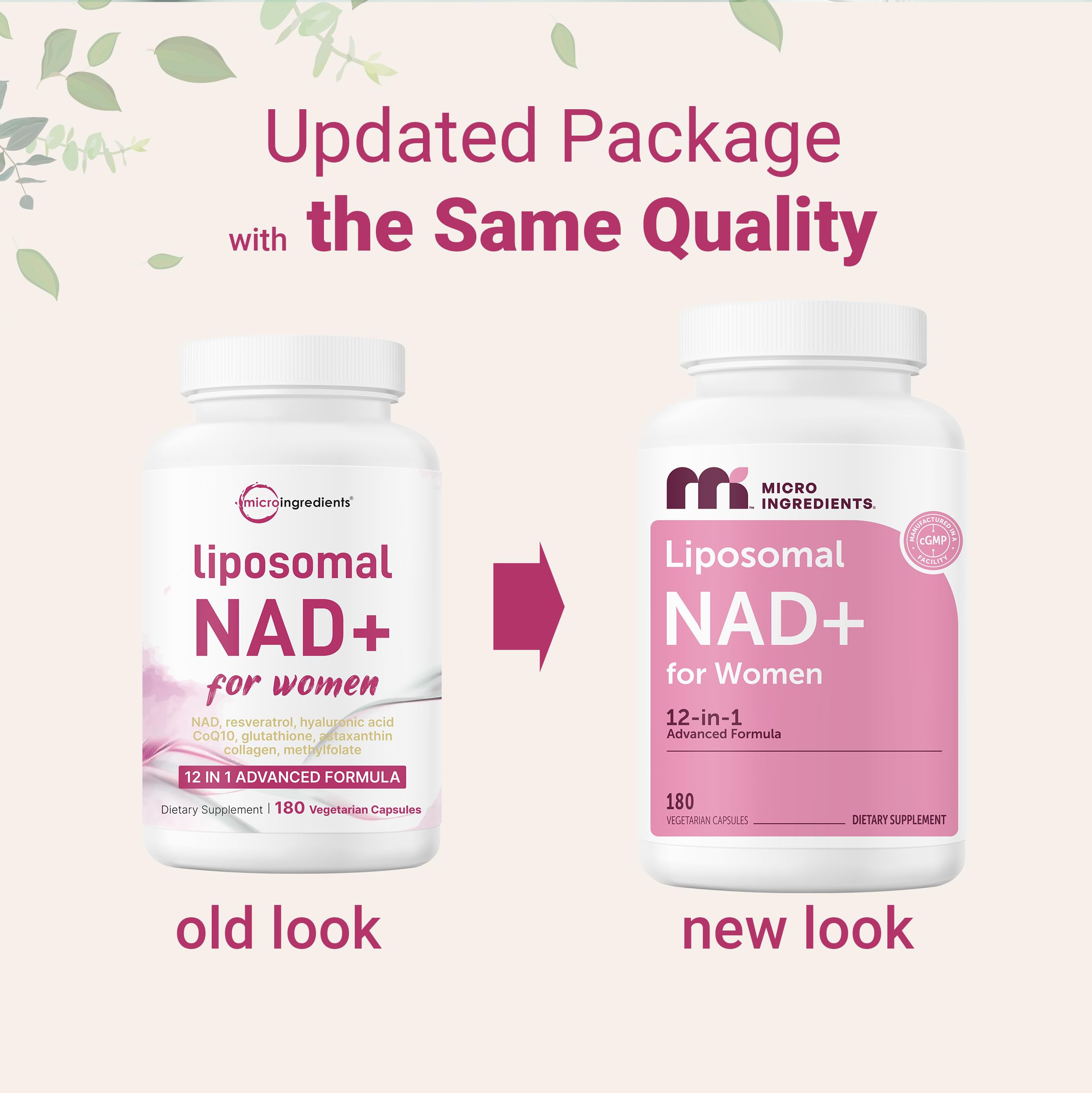 Micro Ingredients NAD+ for Women bottle label closeup highlighting key ingredients and blend strength